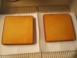 Square cakes side by side.
