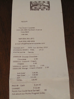 Clever Cupcakes receipt.