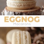 These Eggnog Macarons are perfect for the holiday season! Eggnog flavoured macarons filled with an eggnog white chocolate ganache. | livforcake.com