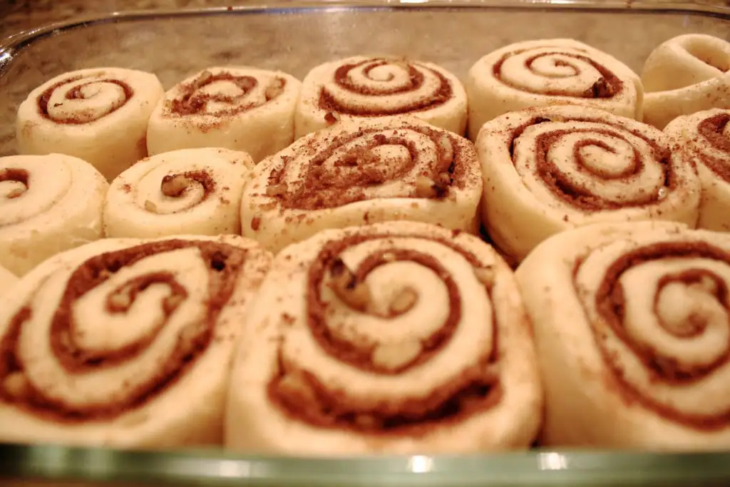 Close up of risen cinnamon rolls