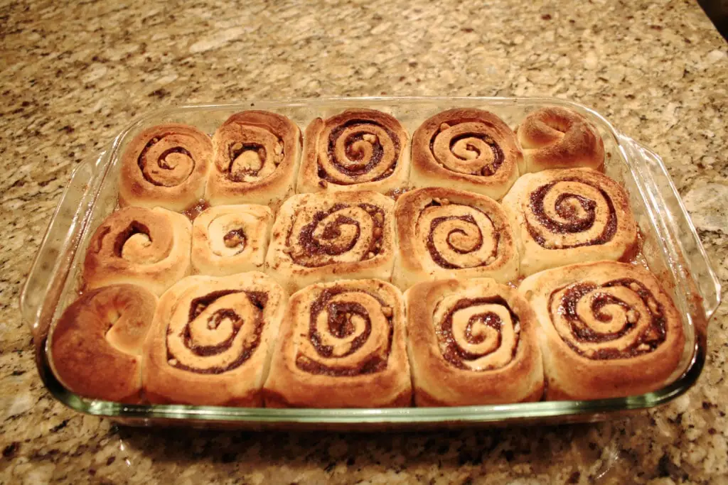 Cinnamon rolls baked before turning out of pan