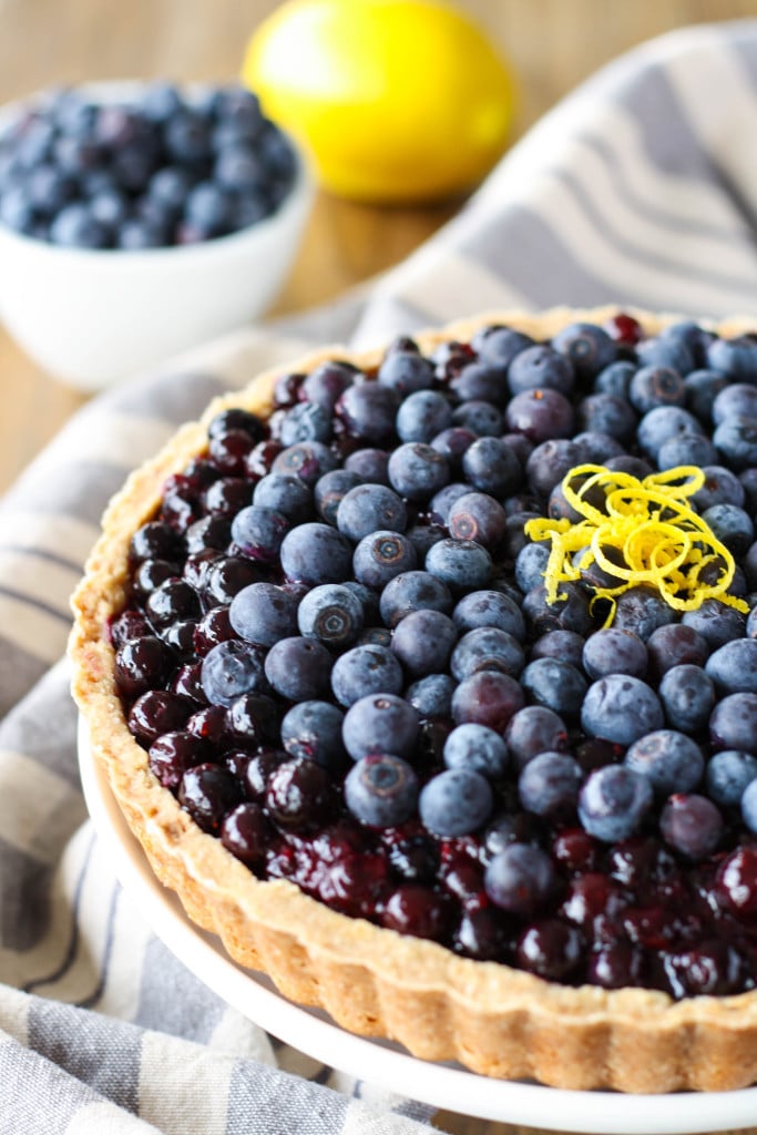 Close up angled shot of the blueberry tart.