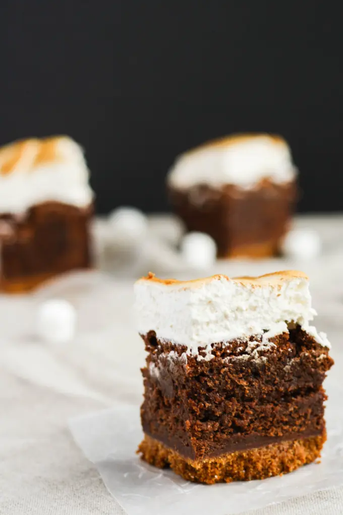 Close up of a s\'mores brownie.