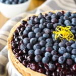 Close up angled shot of the blueberry tart.