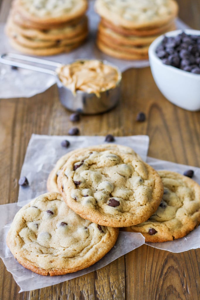 Chewy peanut butter cookies with chocolate chips