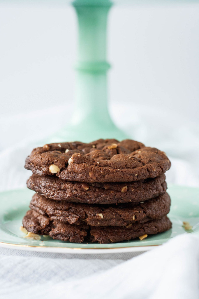 Close up of a stack of cookies.