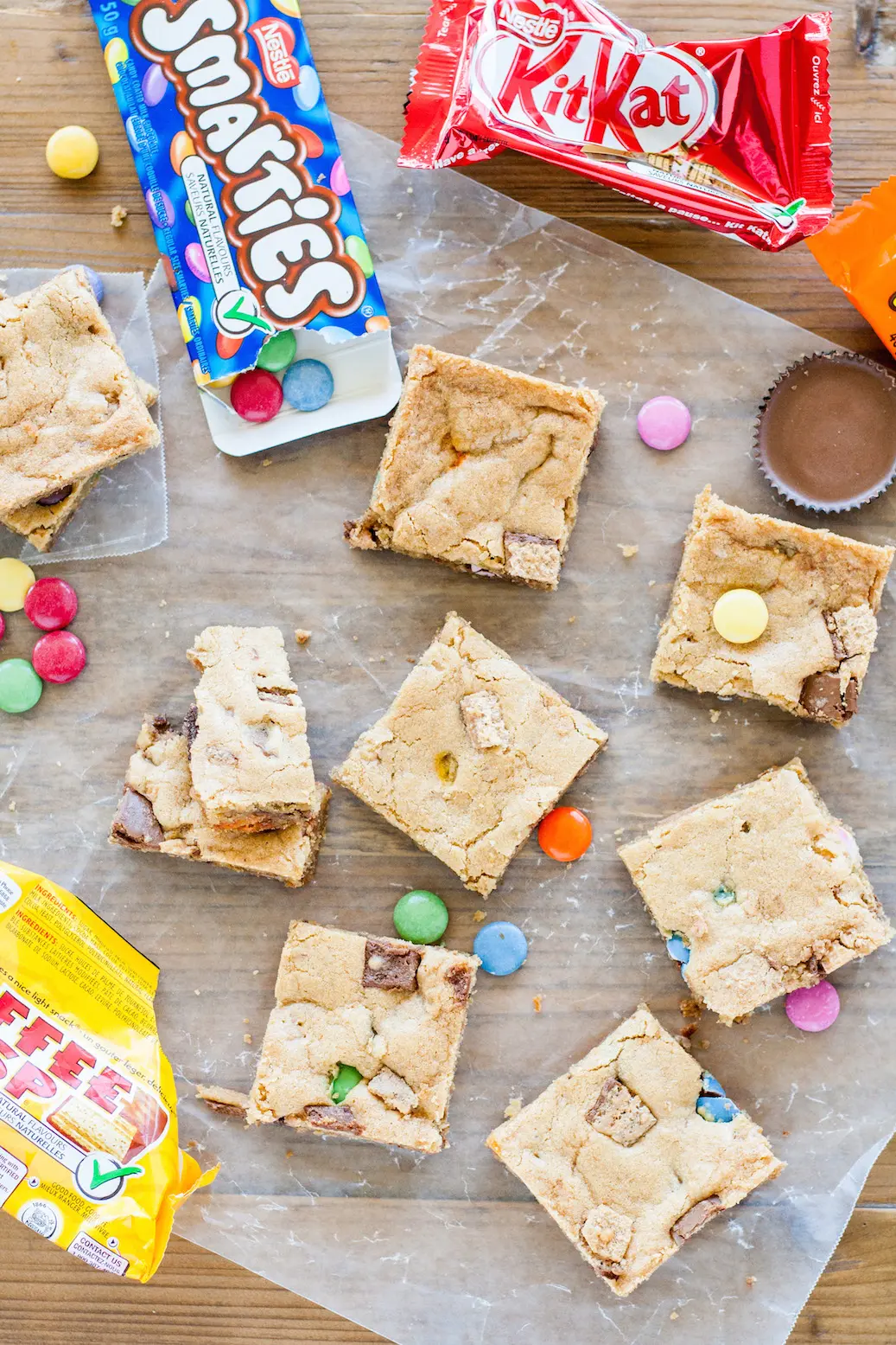 Overhead shot of cookie bars.