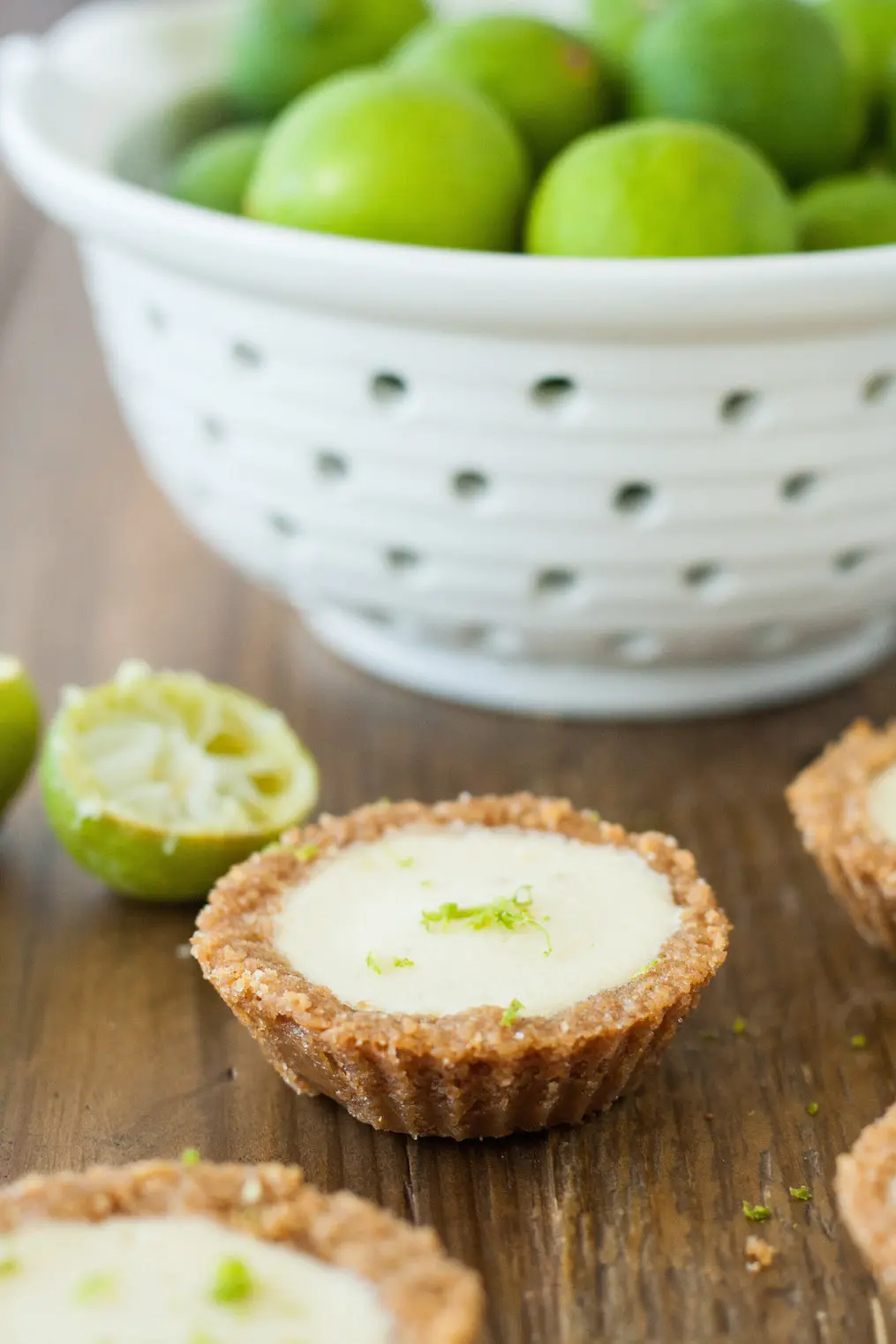 Tarts on a wooden table.