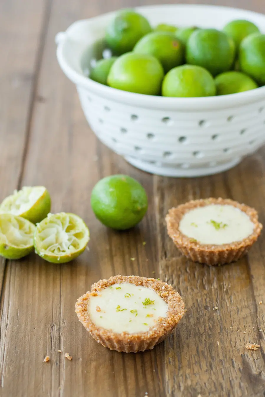 Tarts on a wooden table.