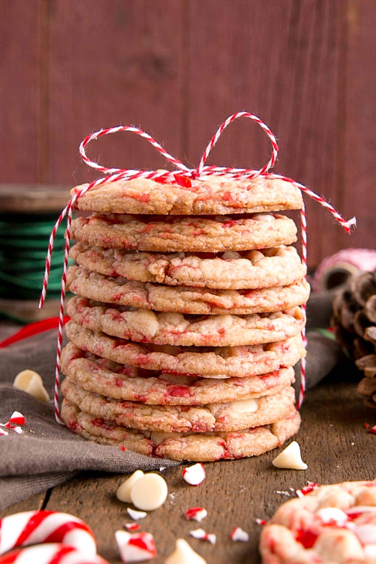 White Chocolate Candy Cane Cookies Stack