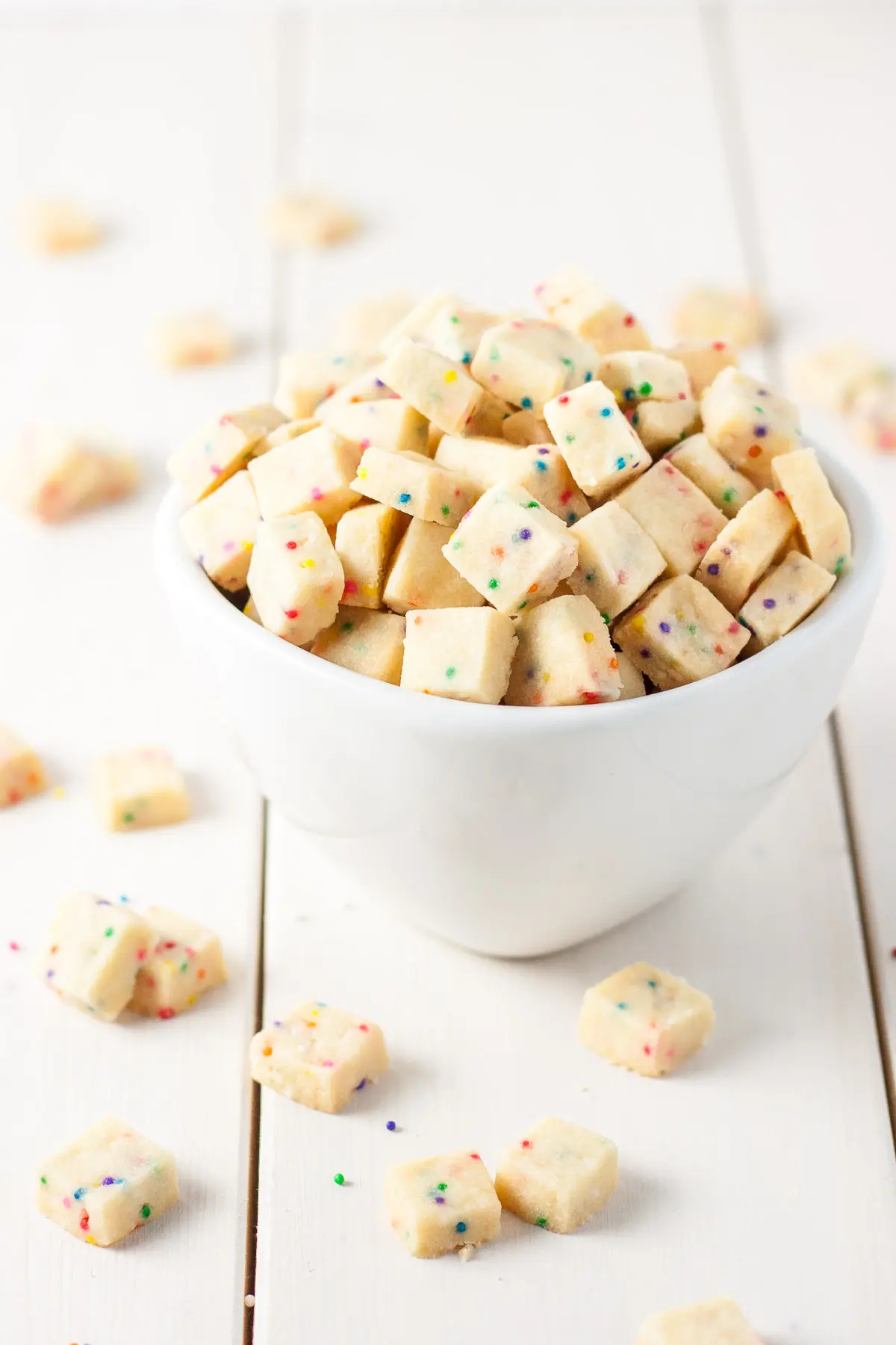 Shortbread bites in a small bowl.