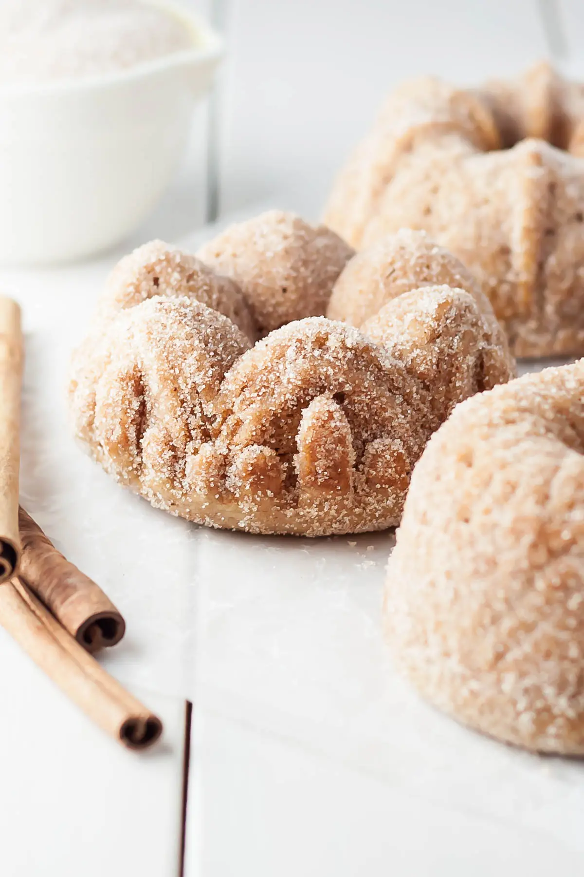 Close up of a mini cinnamon toast bundt.