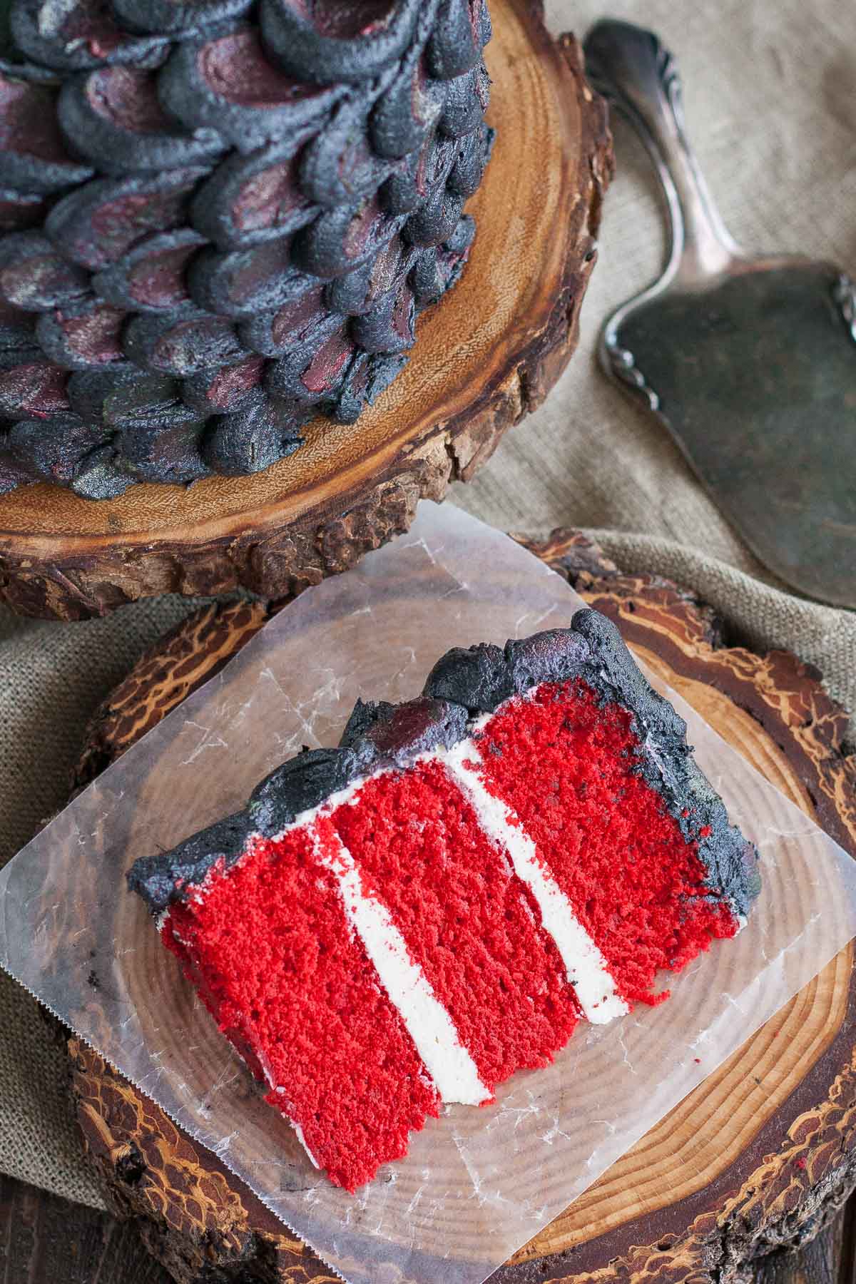 Slice of cake on a plate.