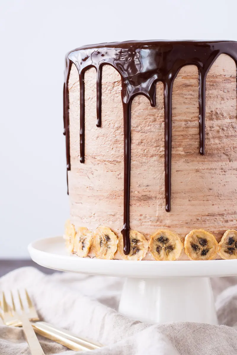 Close up of the ganache drip on the side of the cake.