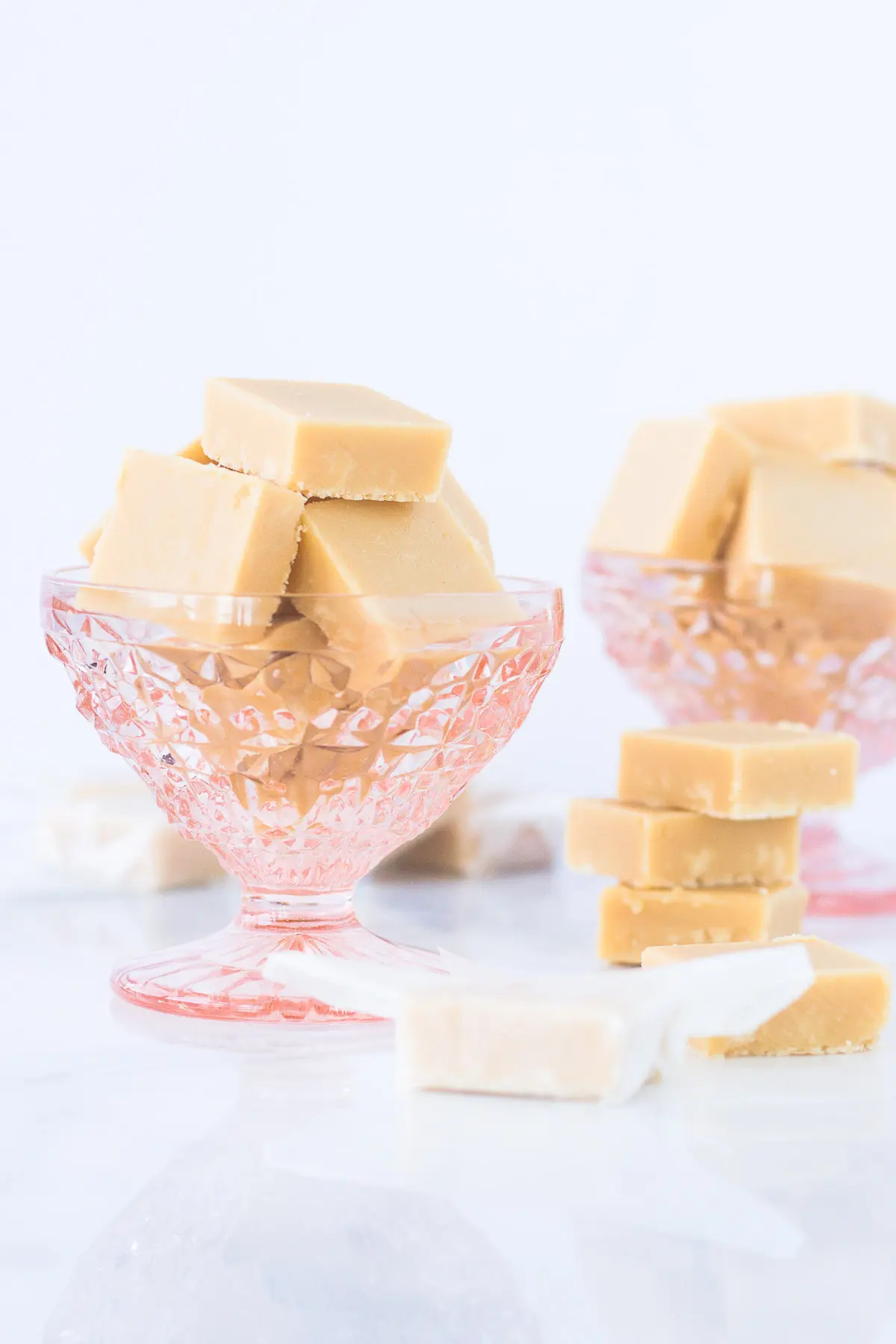 Fudge in a small pink bowl.
