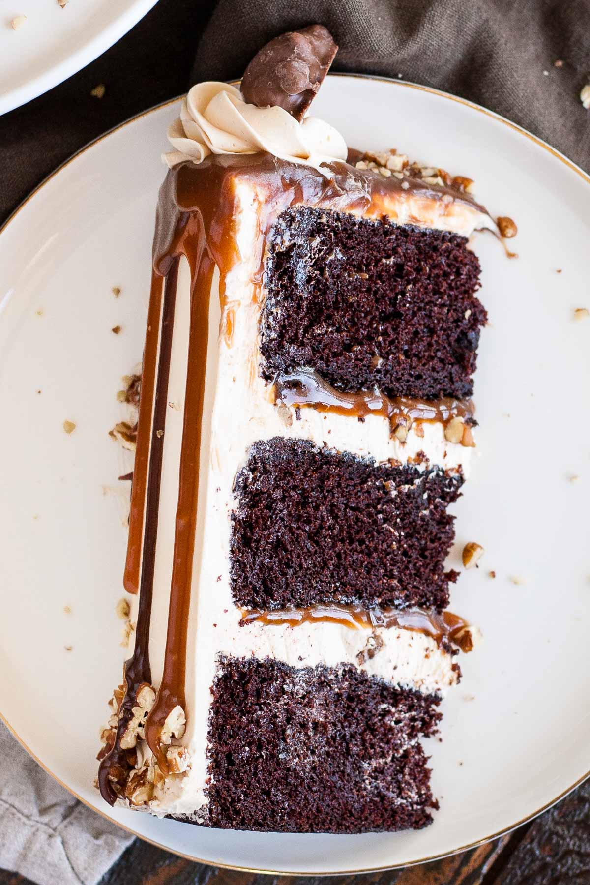 A piece of chocolate cake on a plate