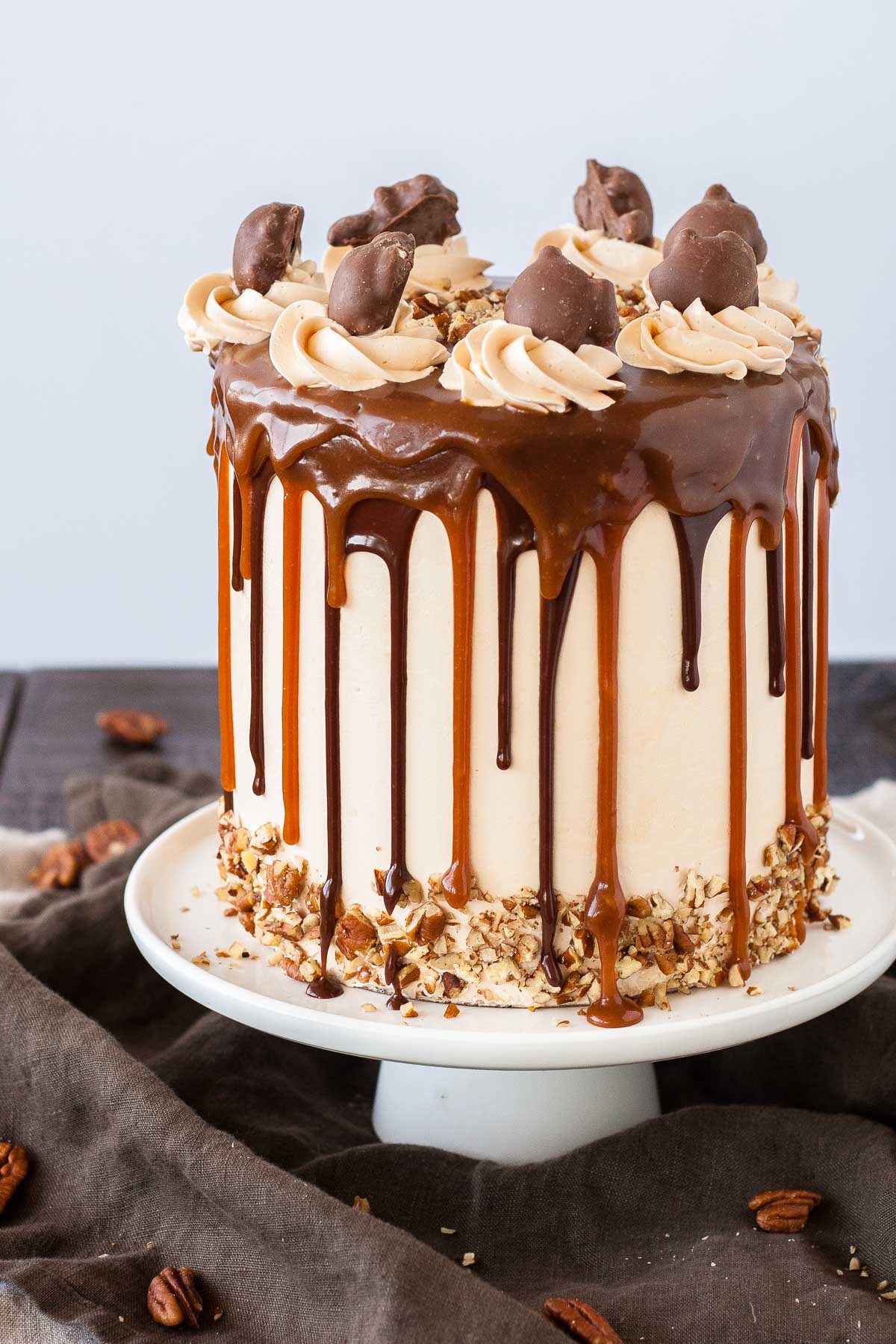 Chocolate Caramel Turtle Cake