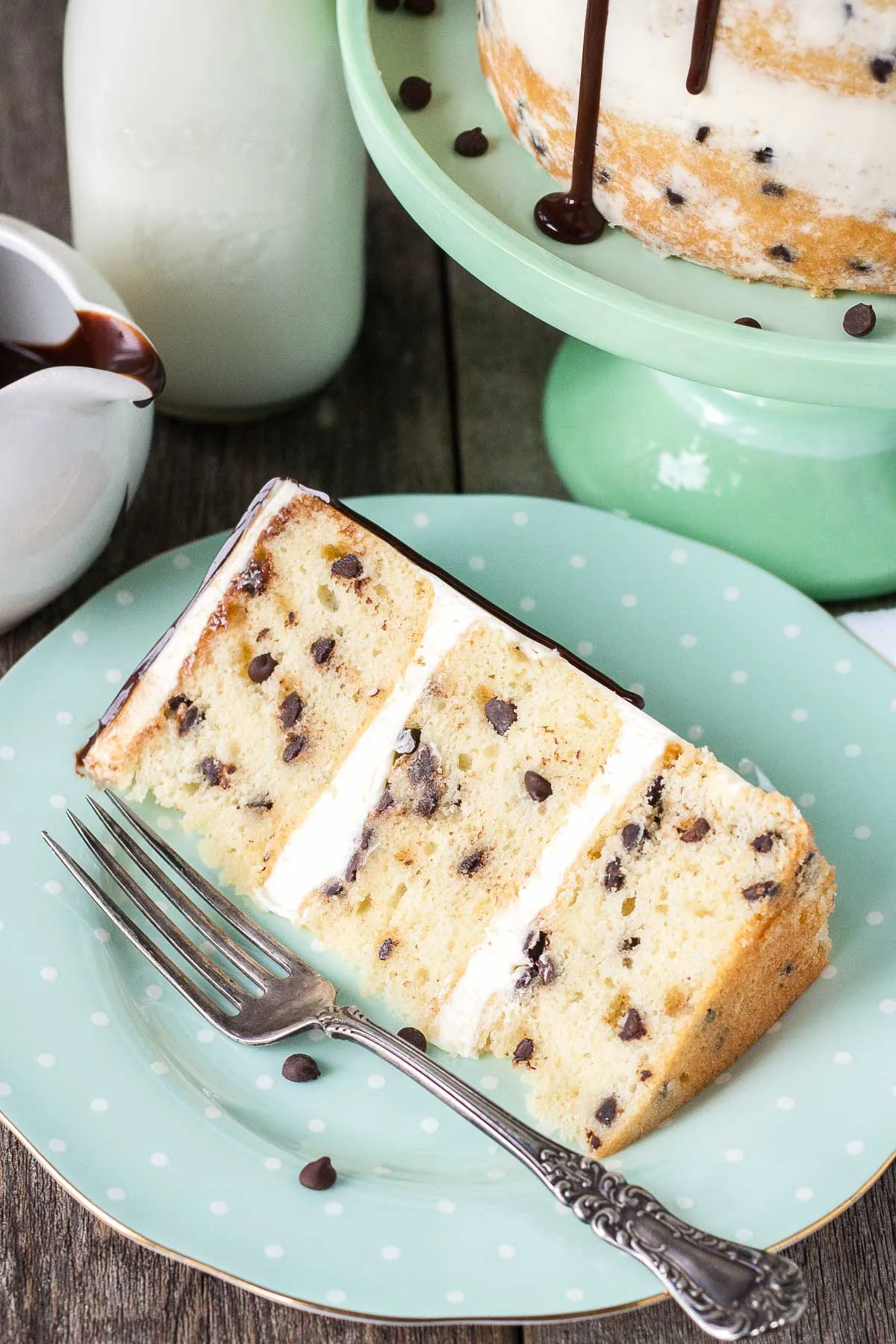 Chocolate Chip Cookies and Milk Cake - Sprinkle Bakes