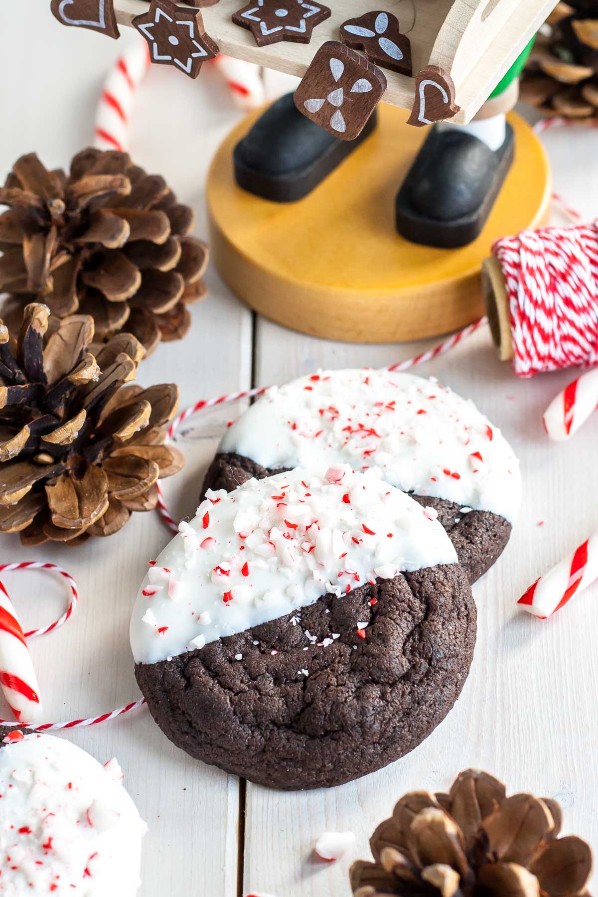 Close up of Dark Chocolate Candy Cane Cookies