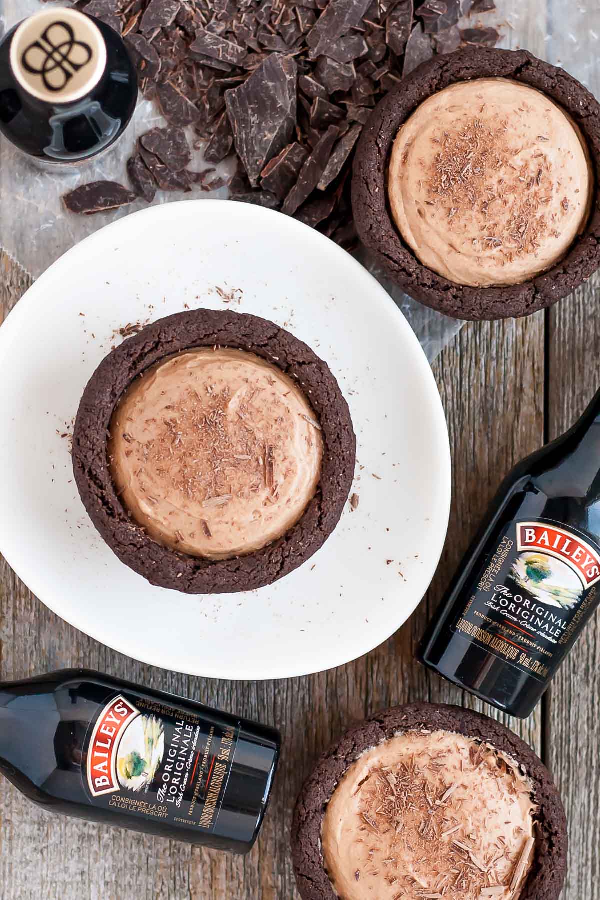 Fluffy Baileys cheesecake filling in chocolate cookie cups