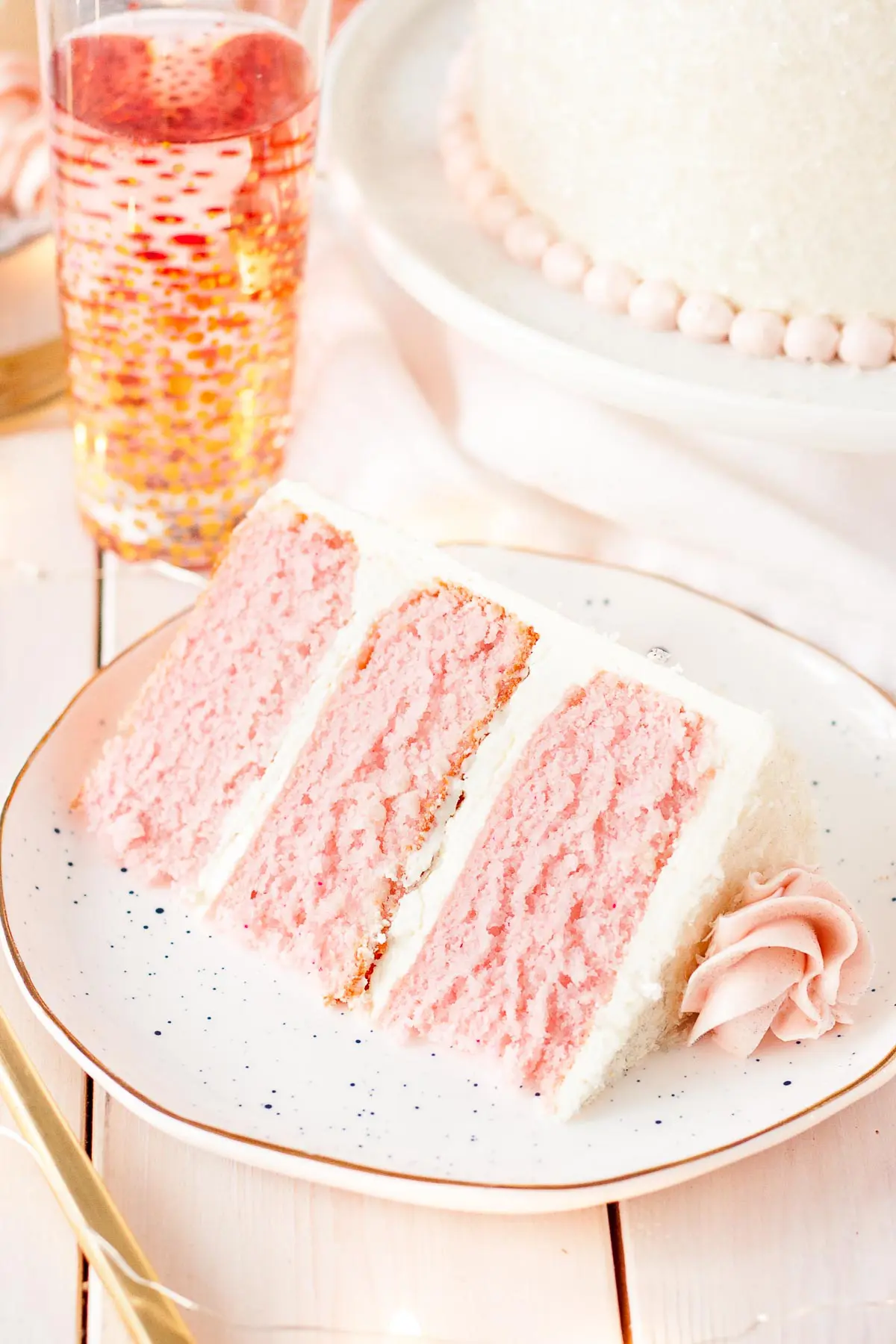 Slice of Pink Champagne Cake.