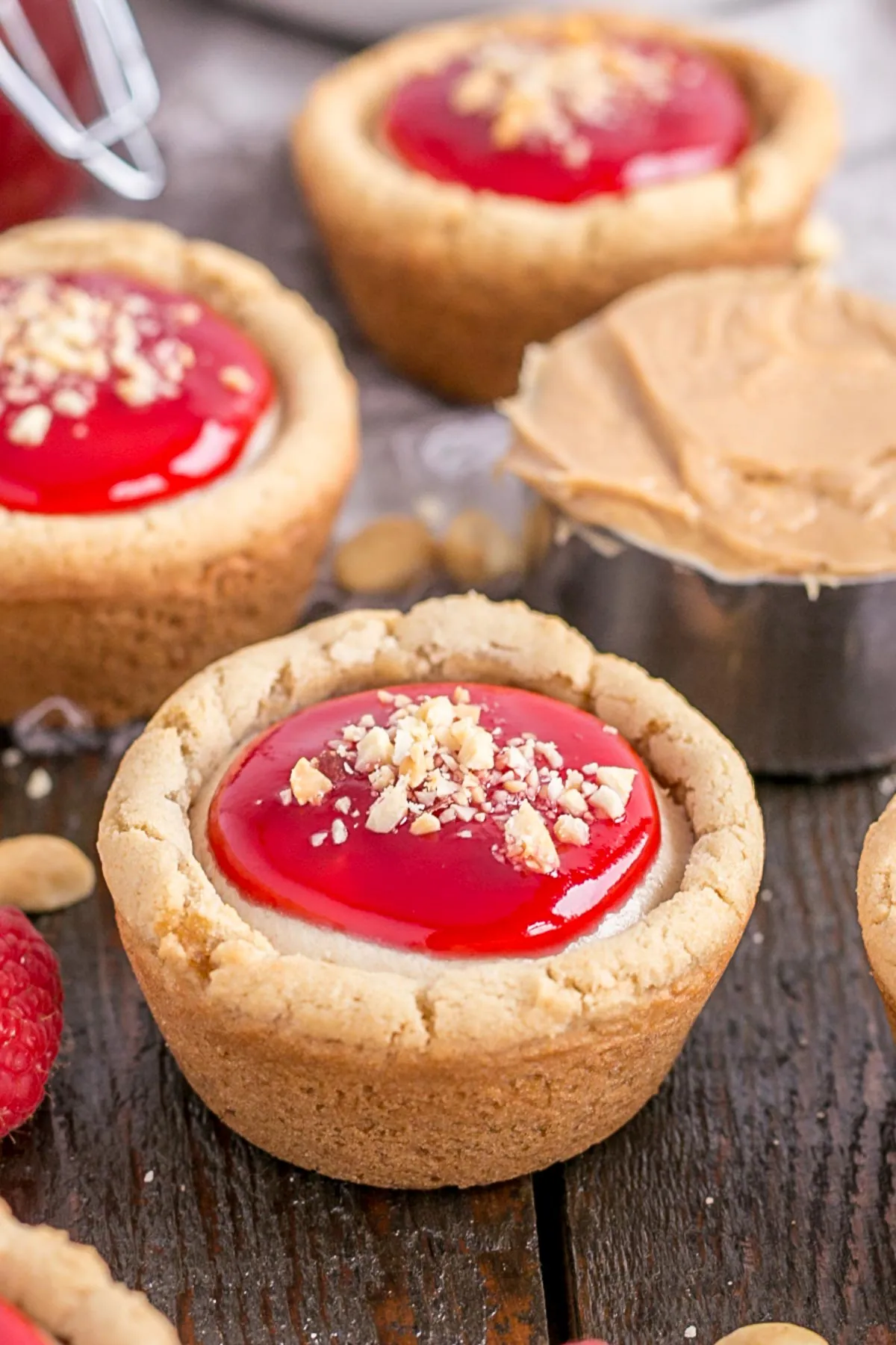 Cookie cup on top of a wooden table.