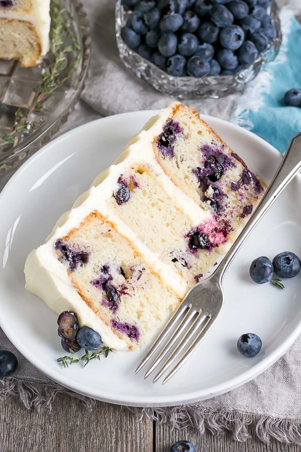 A cut slice of this Blueberry Banana Cake recipe.