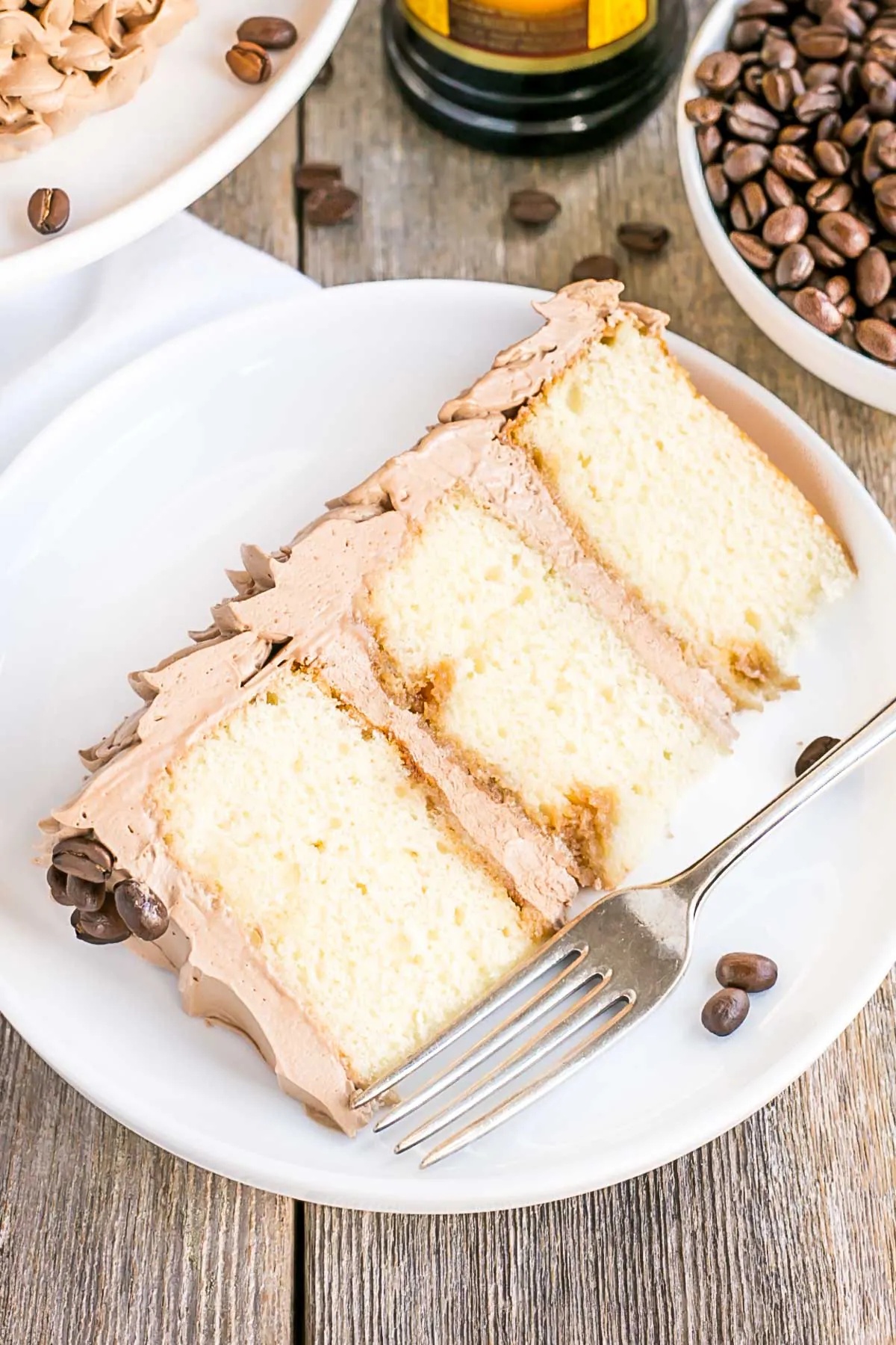 Slice of Kahlua cake on a plate.