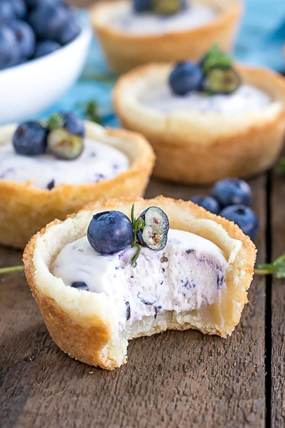 Close up of a cookie cup with a bit taken out.