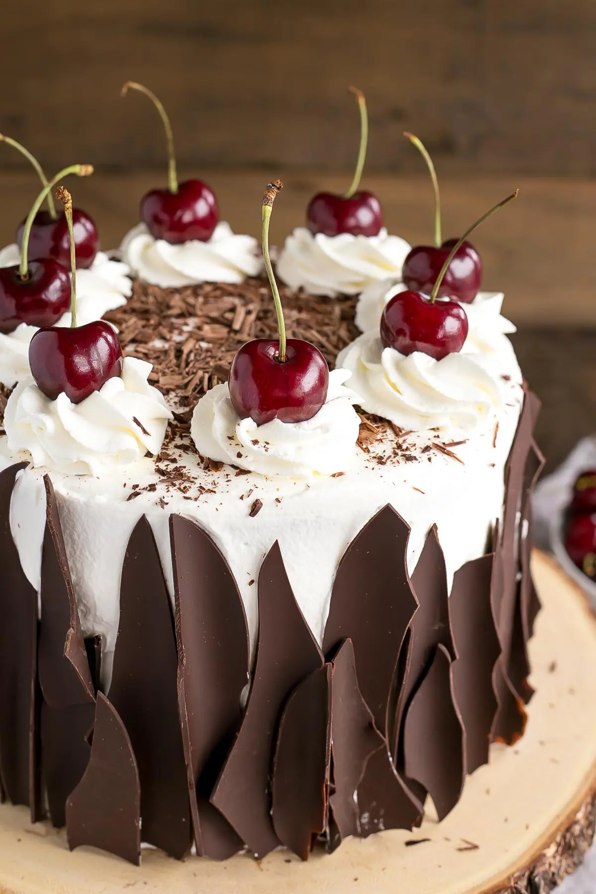 Close up of the bark on the cake