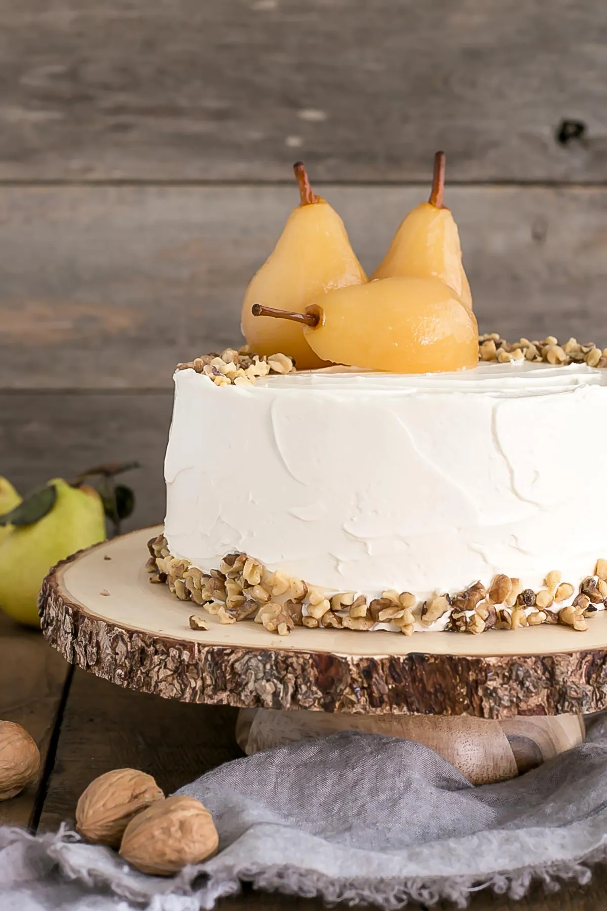 Close up of the rustic frosting on the side of the cake.