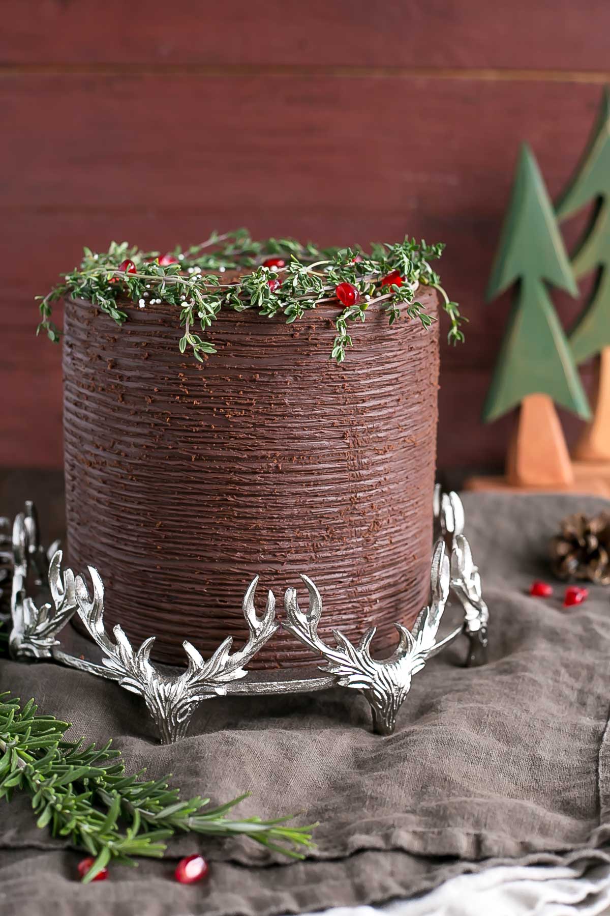 Chocolate cake on an antler cake stand