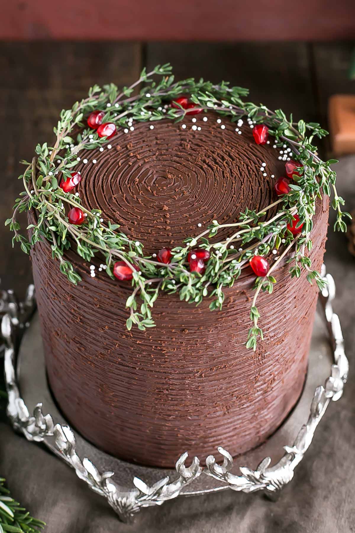 Top of the cake showing the rosemary