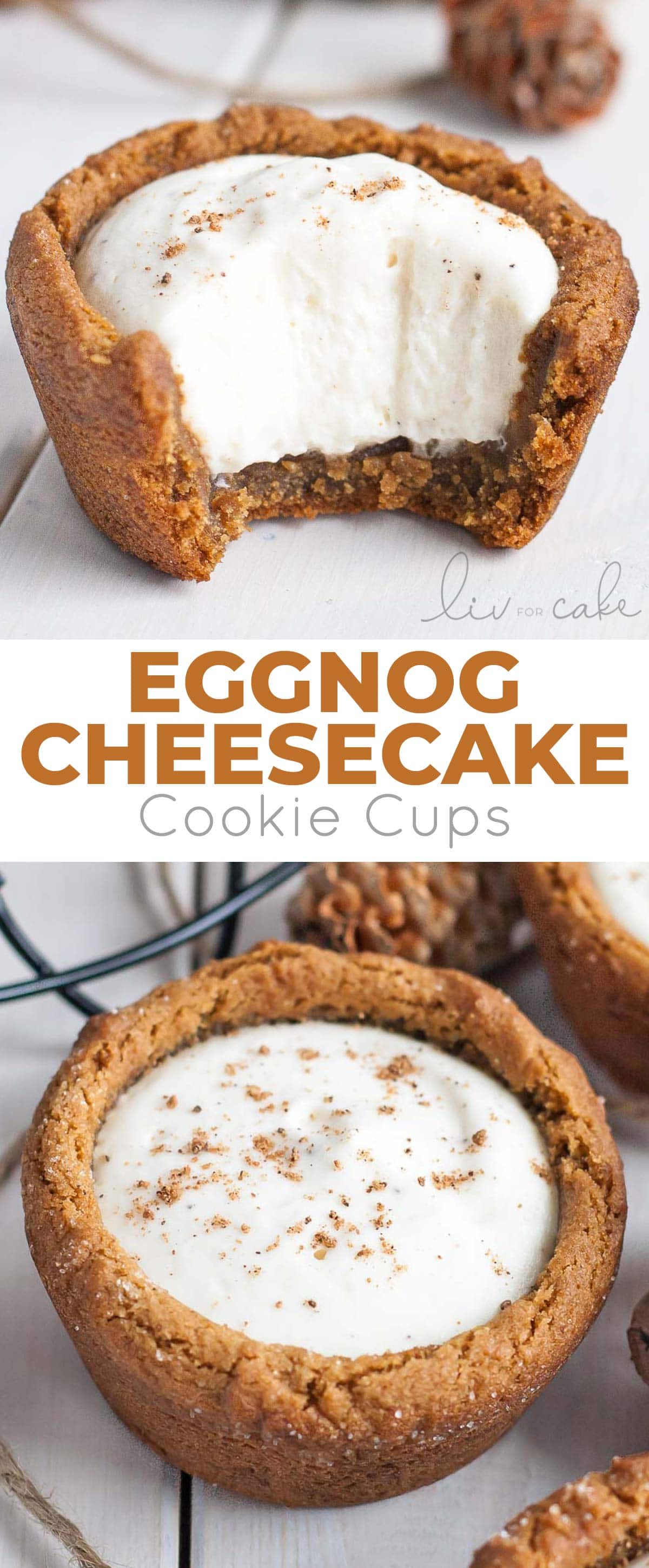 Eggnog Cheesecake Cookie Cups photo collage