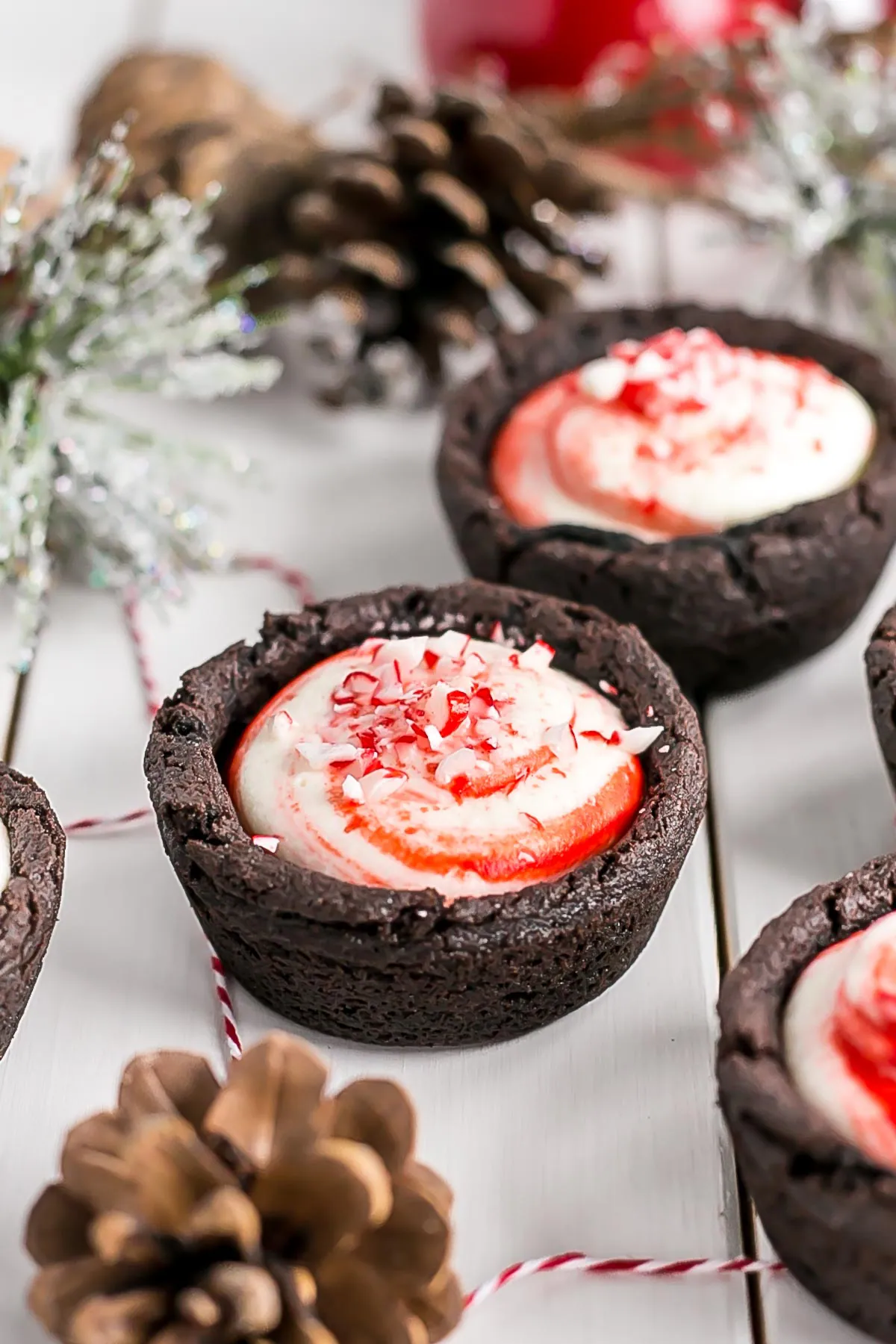 Candy Cane Chocolate Cups filled with Peppermint Mousse