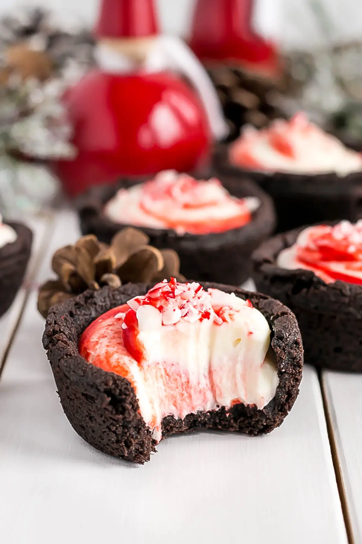 Candy Cane Chocolate Mousse Macaroon Cups