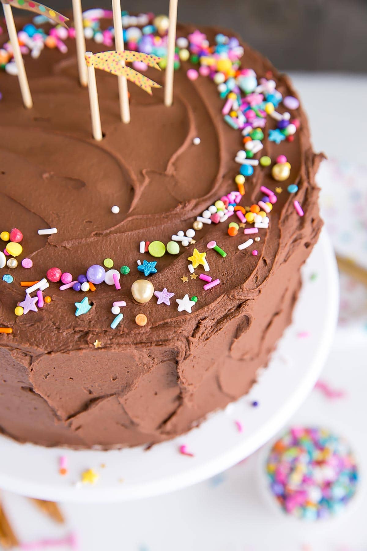 Close up of sprinkles on birthday cake