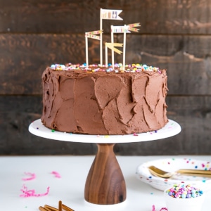 A decorated cake on a cake stand