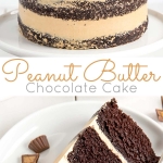 This Peanut Butter Chocolate Cake is pure decadence! Rich chocolatey layers and a silky peanut butter frosting. | livforcake.com