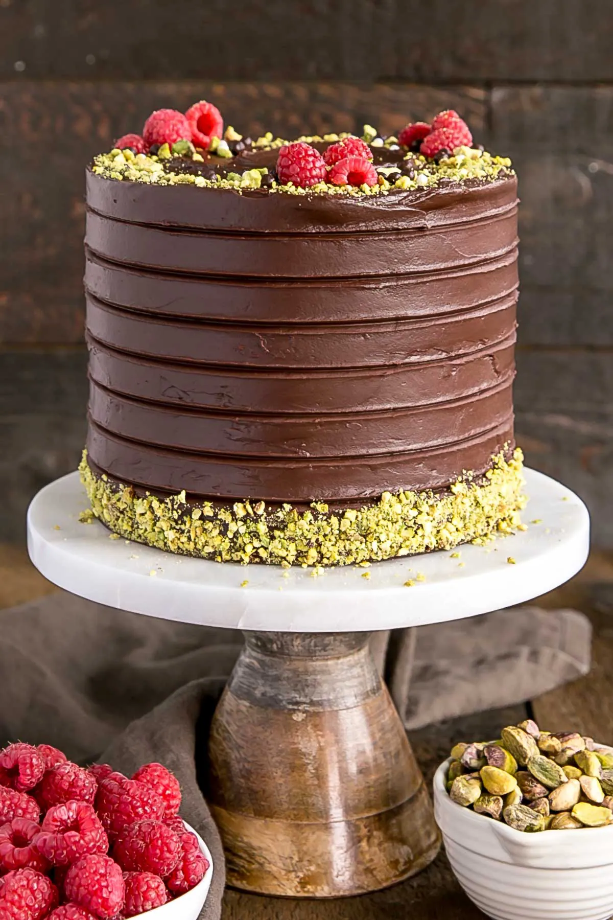 Chocolate Raspberry Pistachio Cake
