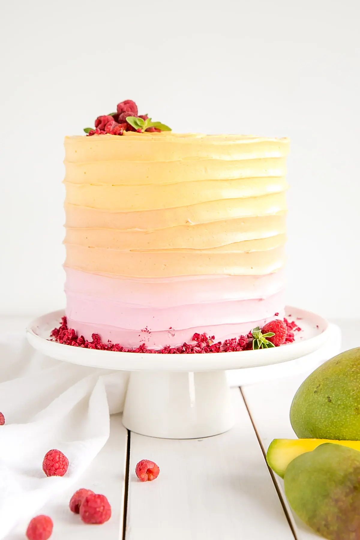 Vegan White Chocolate Mango Raspberry Cheesecake | Fragrant Vanilla Cake