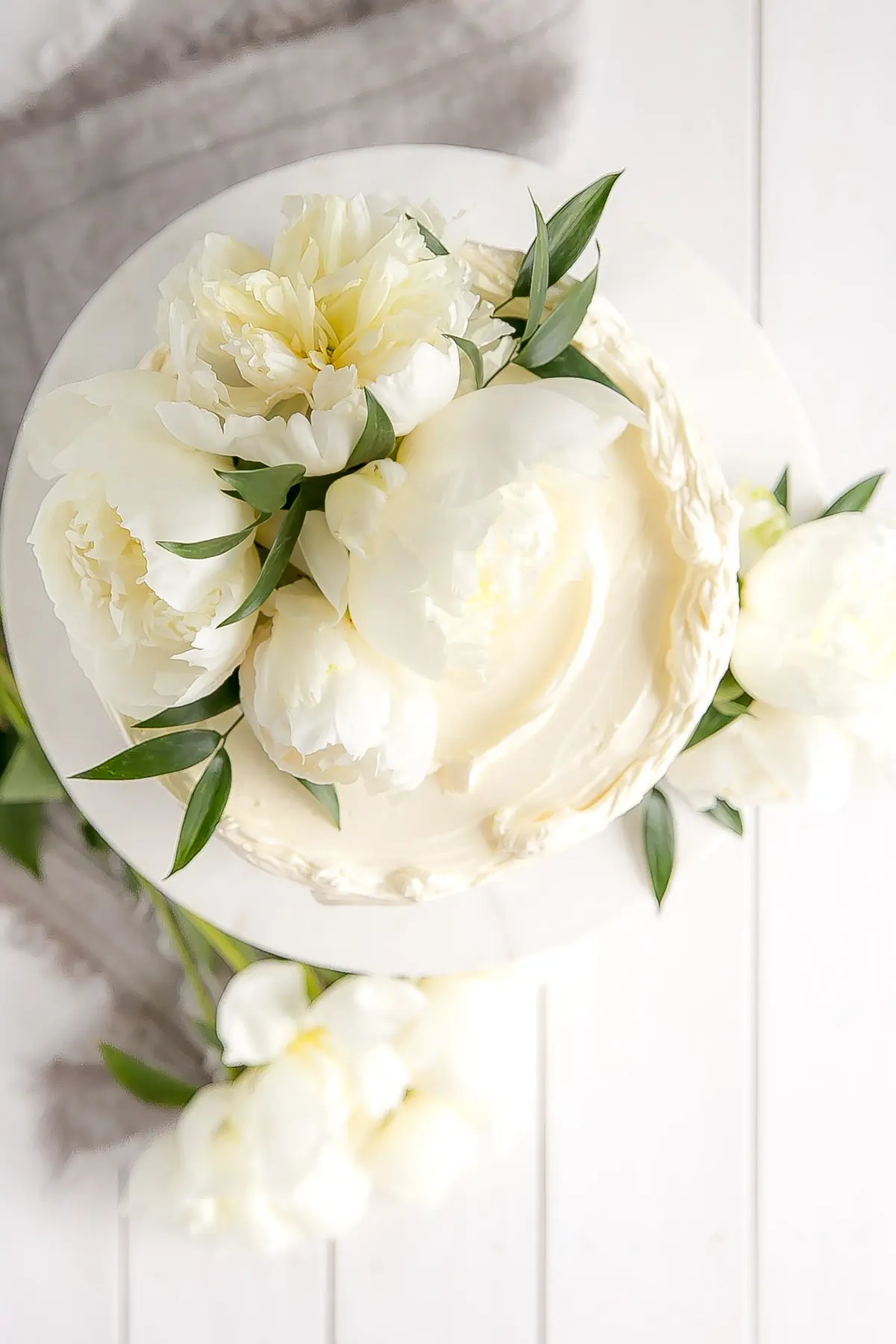 Overhead shot of a Lemon Elderflower Cake - Harry & Meghan's wedding cake.