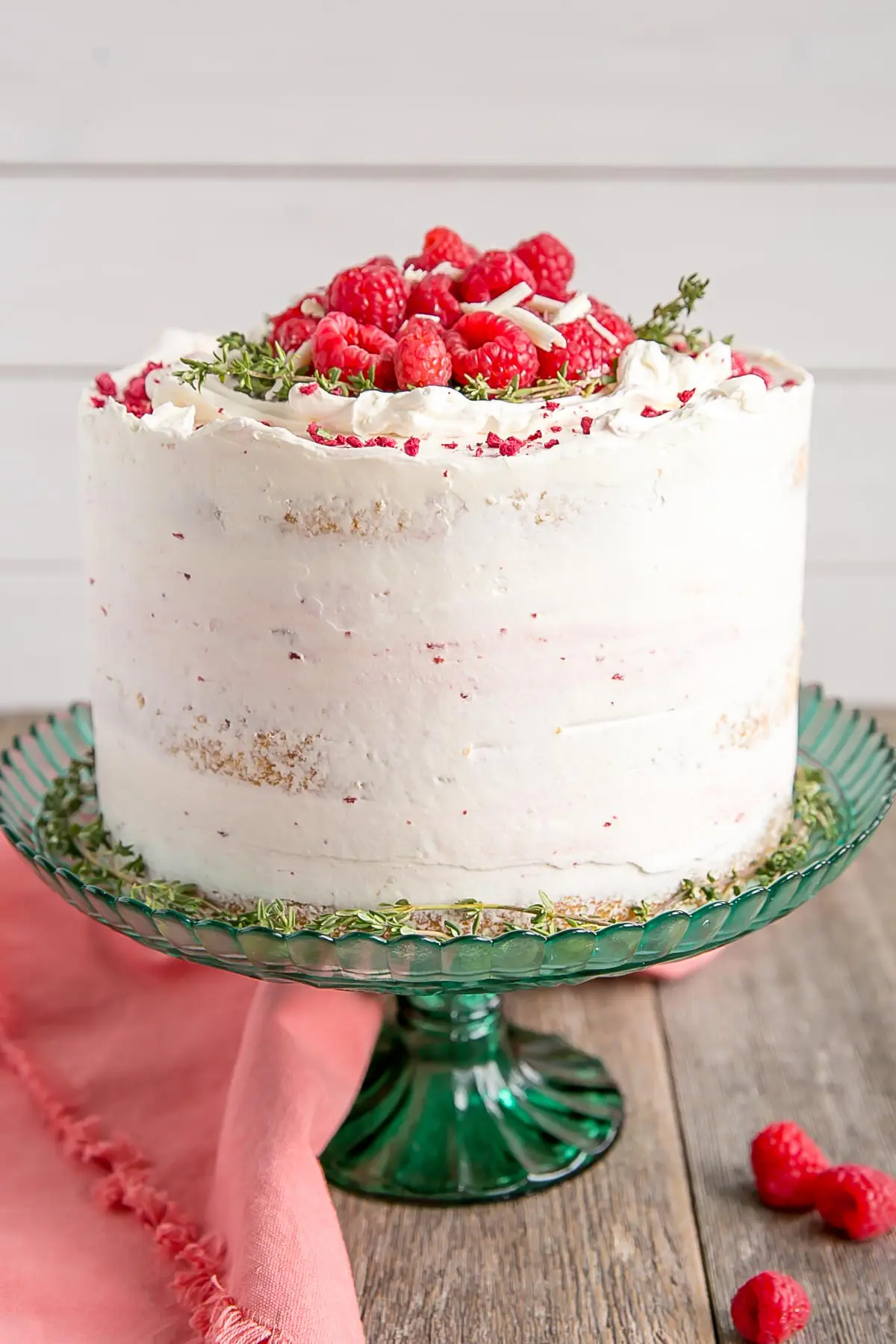 Raspberry white chocolate cake, naked cake.