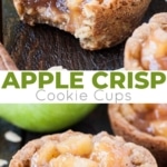 Your favourite chewy oatmeal cookies come together with homemade apple pie filling in these bite-sized Apple Crisp Cookie Cups. | livforcake.com