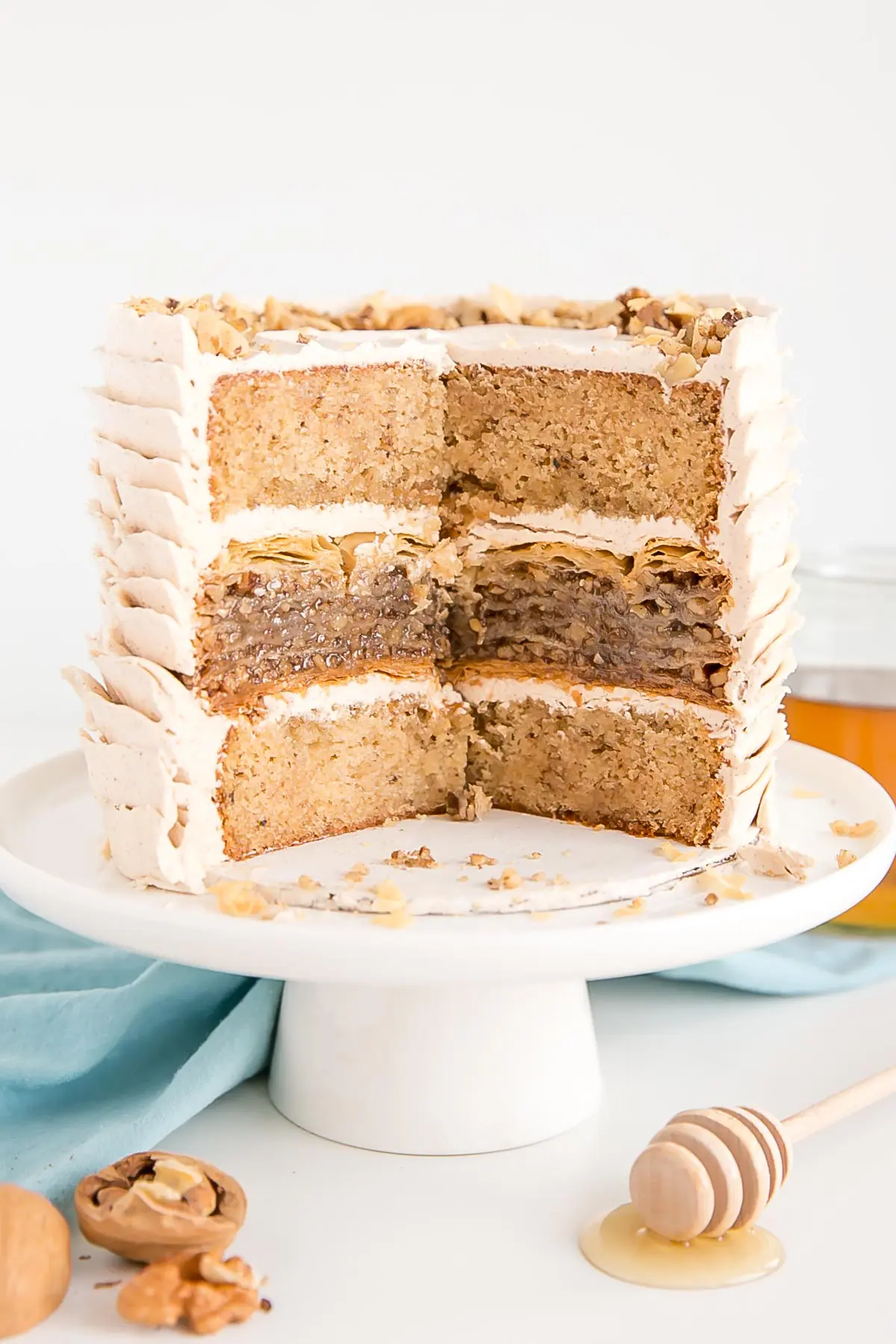 Inside of a baklava cake.