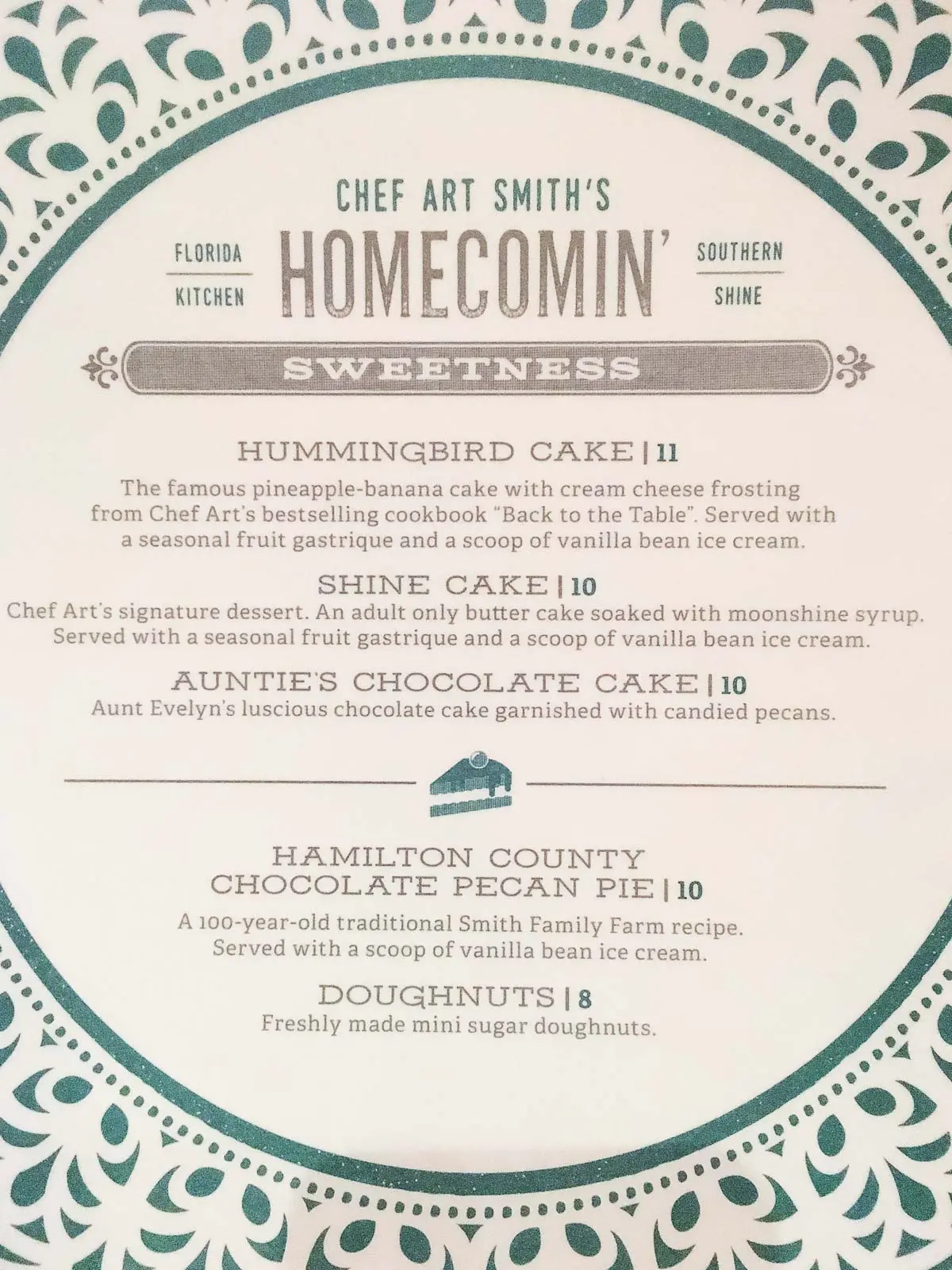 Zdjęcie menu deserowego w Art Smith's Homecomin'