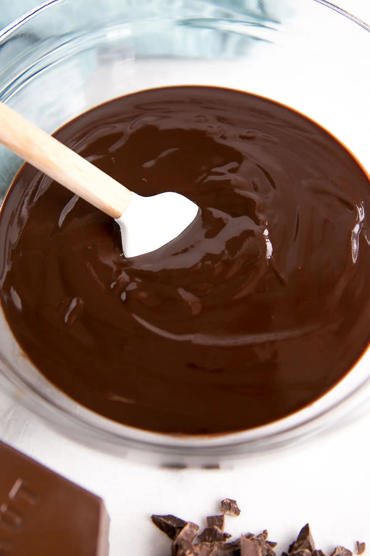 Silky smooth chocolate ganache in a bowl.