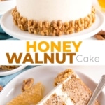 Honey walnut cake layers paired with a honey cinnamon buttercream and honey glazed walnuts. | livforcake.com
