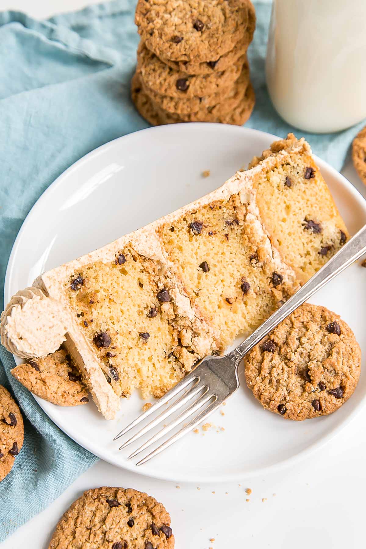 Slice of oatmeal cookie cake on a plate.